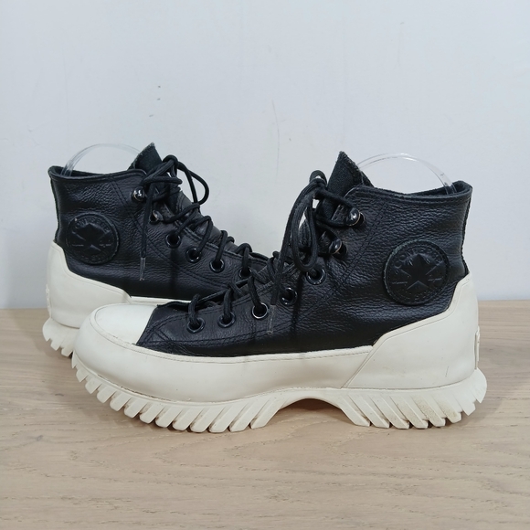 Converse Run Star Hike Black Leather Platform High Top Sneakers 767